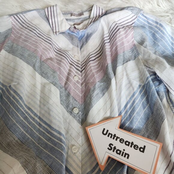 Chico’s 100% Linen Tunic Top Dress Women Size 2 L 12  No Iron‎ Stripe Cuffed - Picture 12 of 15